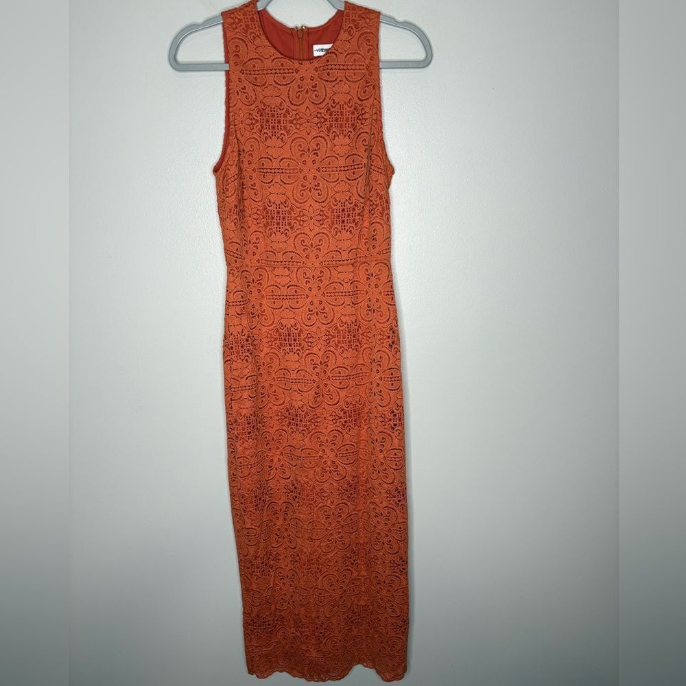 Veronica Beard Lace Terracotta Midi Dress
